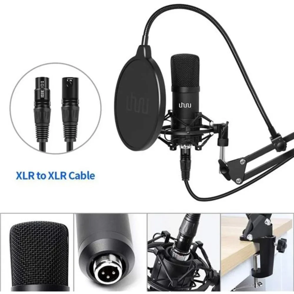 XLR Condenser Microphone,Professional Studio Cardioid MicrophoneKit with BoomArm